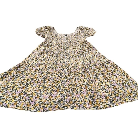 Wild Fable Small Puffy Sleeve Mini Floral Sundress Yellow Pink Faux Buttons, XS - Picture 7 of 16